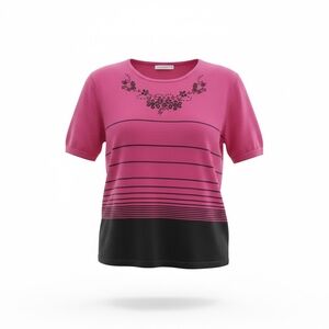 Kasper Floral Embroidered Pink and Black Women's Top
